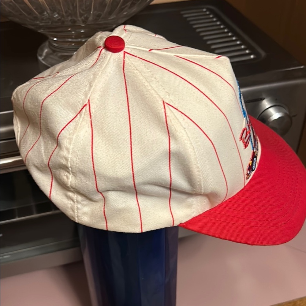 Bill Elliott 11 Budweiser Cap White red pin stripes Red Brim and Embroidered Car - Picture 3 of 12